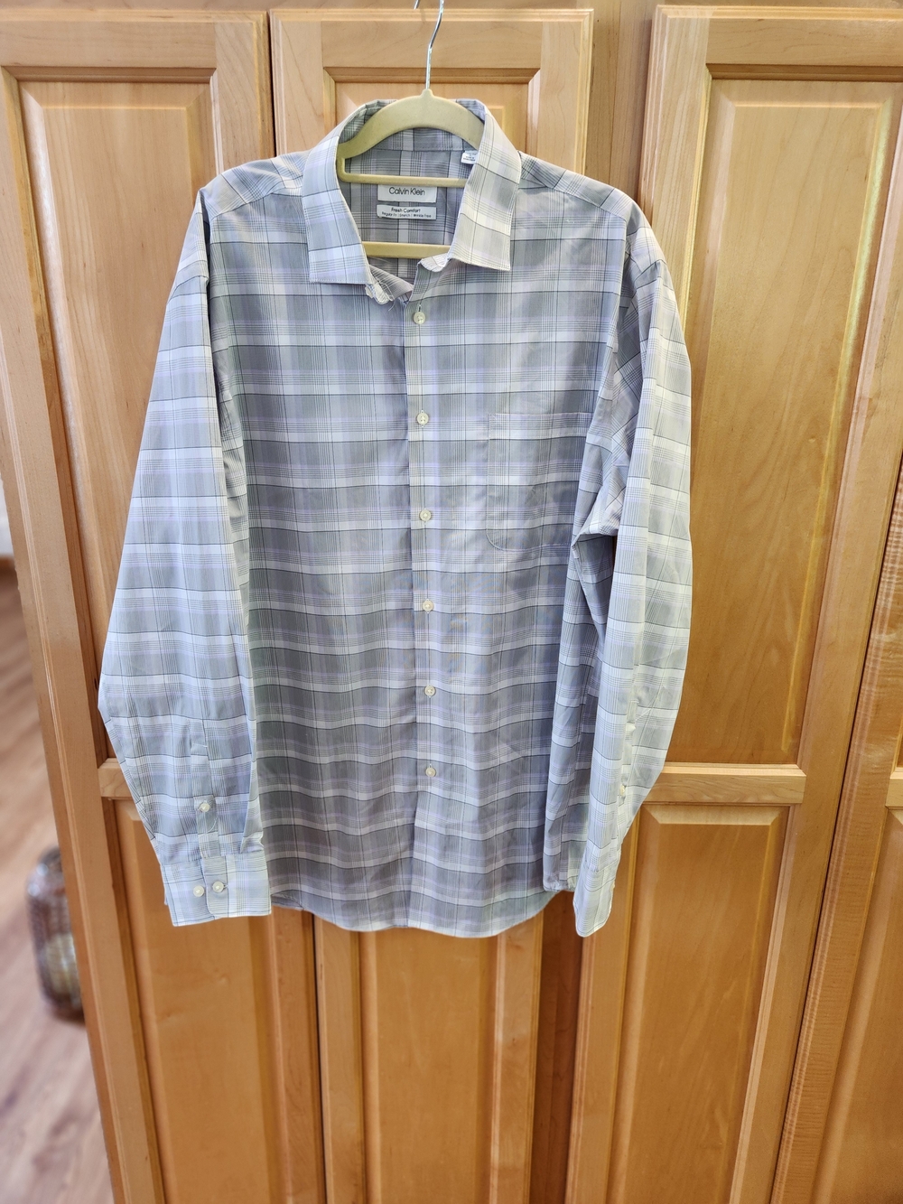 Calvin Klein Men's Pale Blue & Gray Plaid Dress Shirt